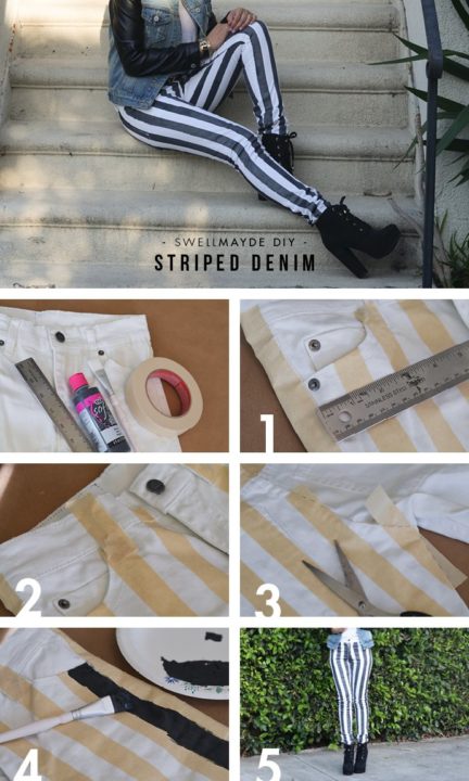 diy clothes denim striped swellmayde jeans pants fashionable painted clothing jacket trendy self projects costume idea stylish outfits fashionsy stripe