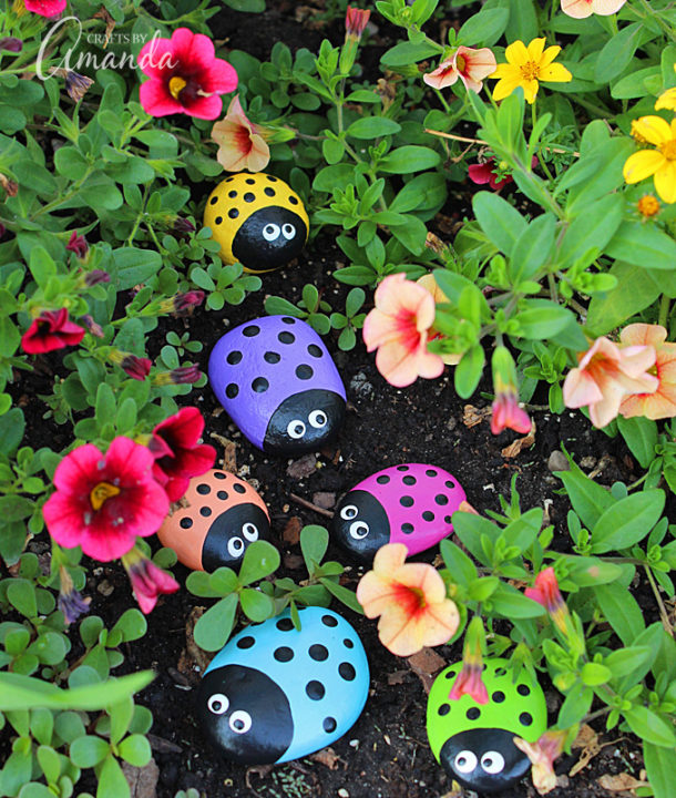 DIY Ladybug Painted Rocks Painting garden